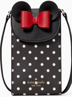 kate spade Black and White Polka Dot  Minnie Mouse Crossbody with Red Bow